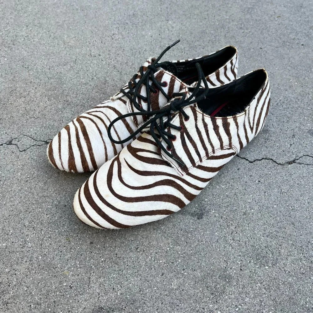 Anthropologie Matiko Zebra Print Pony Hair Oxfords Shoes Size 8.5